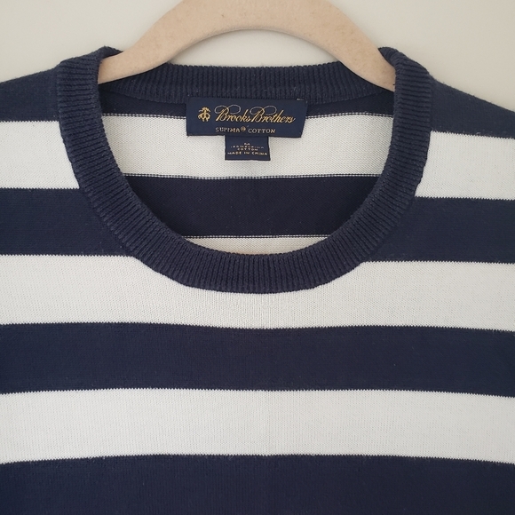 Brooks Brothers Mariner Stripes Navy & White Supima Cotton Sweater - Picture 4 of 6